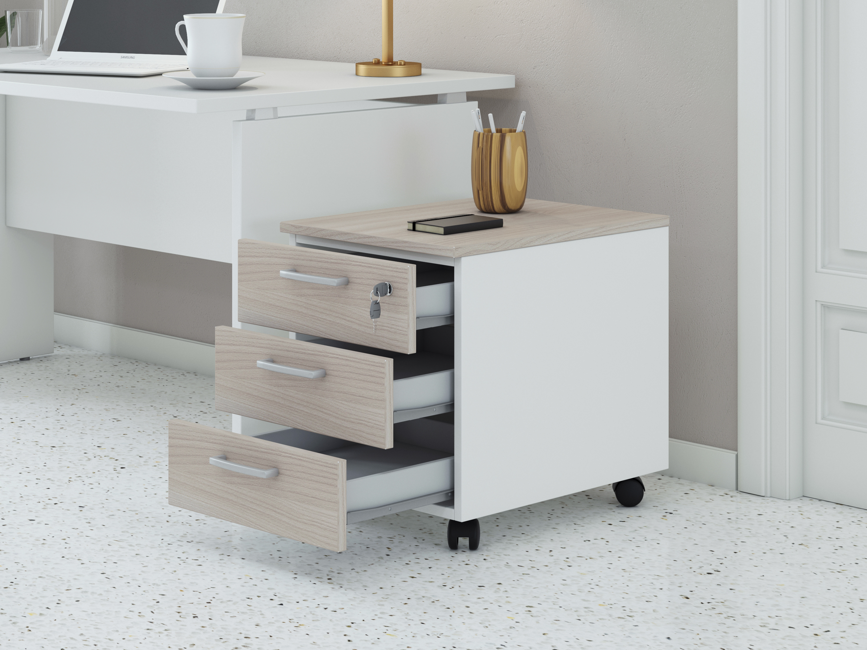 Cassettiera da ufficio con Rotelle OFFICE, L 42 x P 56 x H 51 cm (Olmo Chiaro)